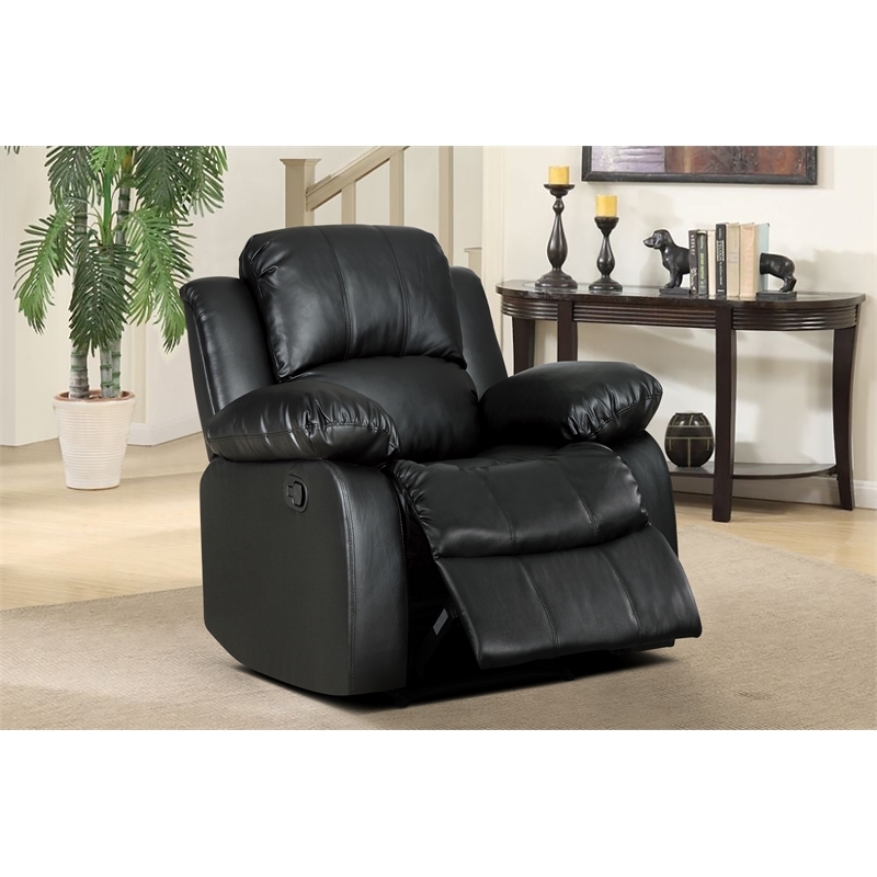 Pemberly Row Traditional Faux Leather Reclining Chair in Black