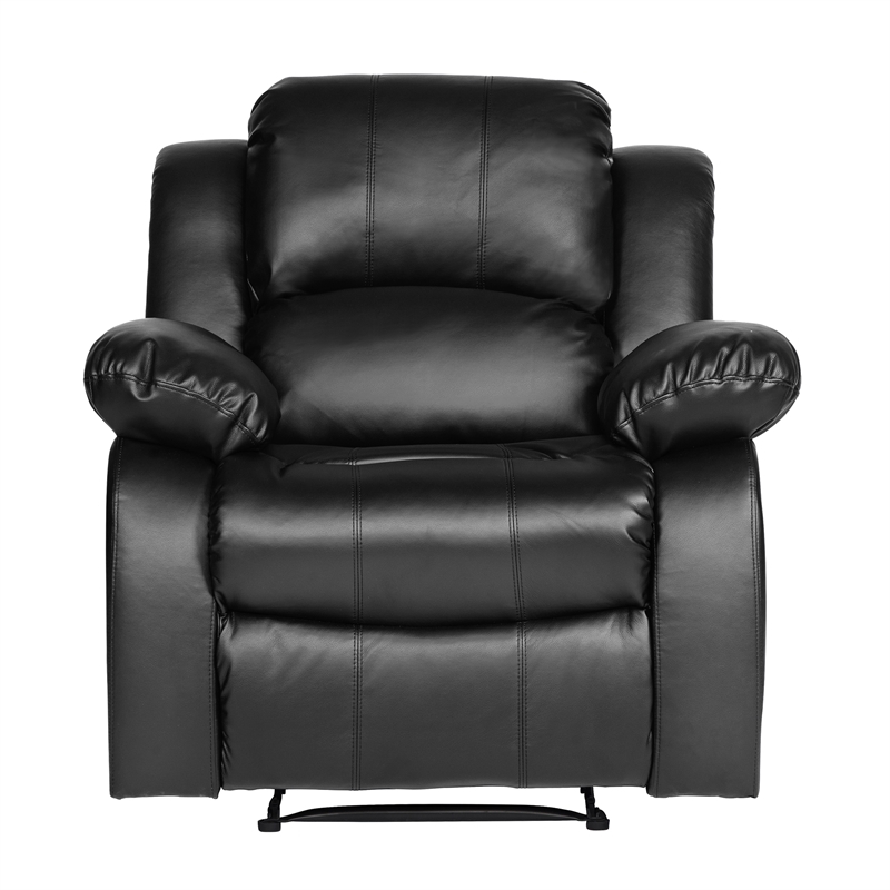 Pemberly Row Traditional Faux Leather Reclining Chair in Black