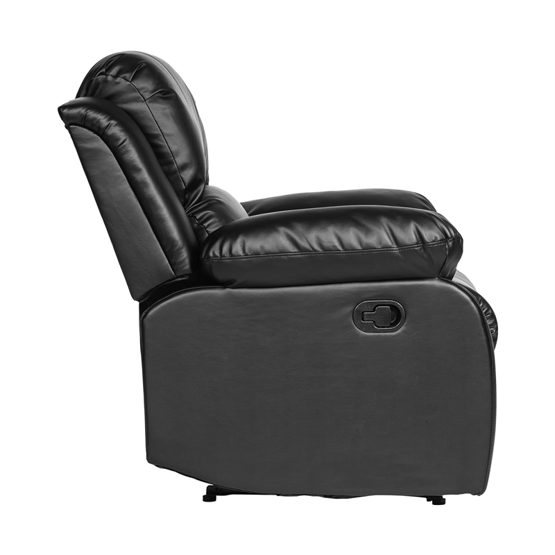 Pemberly Row Traditional Faux Leather Reclining Chair in Black