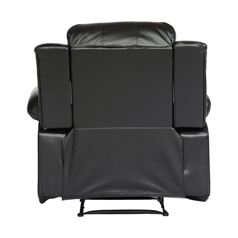 Pemberly Row Traditional Faux Leather Reclining Chair in Black