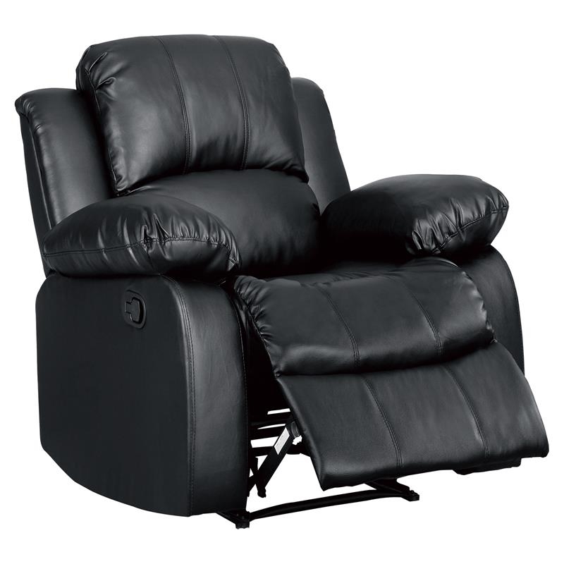 Pemberly Row Traditional Faux Leather Reclining Chair in Black