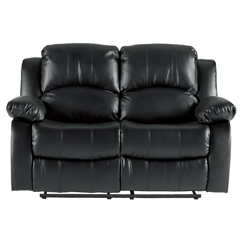 Pemberly Row Traditional Faux Leather Double Reclining Loveseat in Black