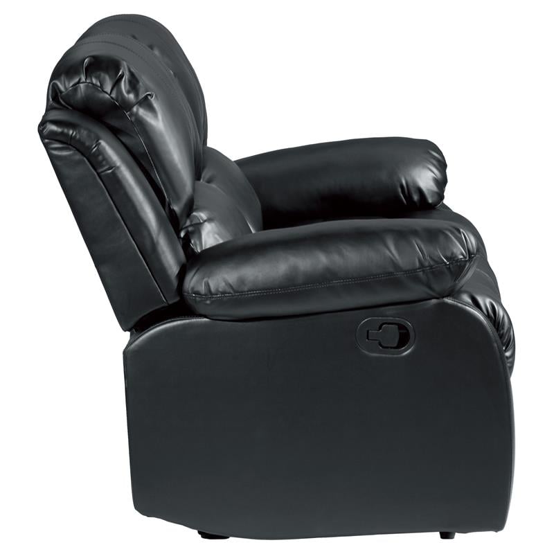 Pemberly Row Traditional Faux Leather Double Reclining Loveseat in Black