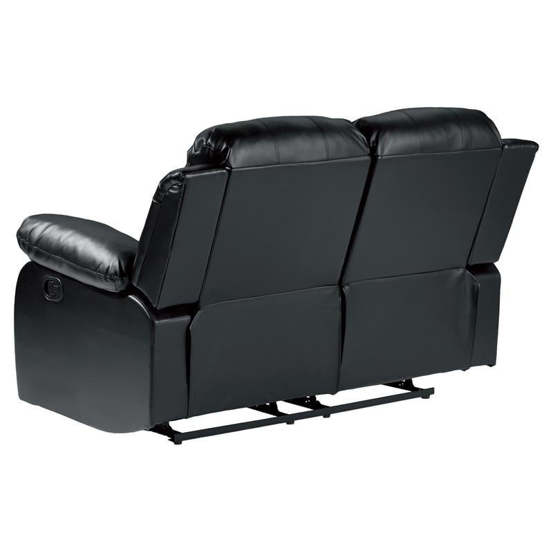 Pemberly Row Traditional Faux Leather Double Reclining Loveseat in Black