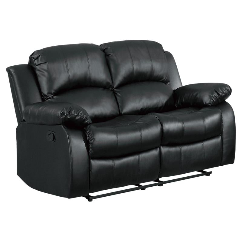 Pemberly Row Traditional Faux Leather Double Reclining Loveseat in Black
