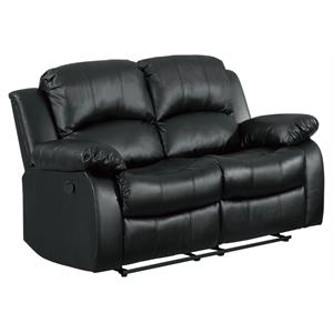 Pemberly Row Traditional Faux Leather Double Reclining Loveseat in Black