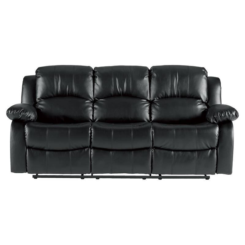 Pemberly Row Traditional Faux Leather Double Reclining Sofa in Black