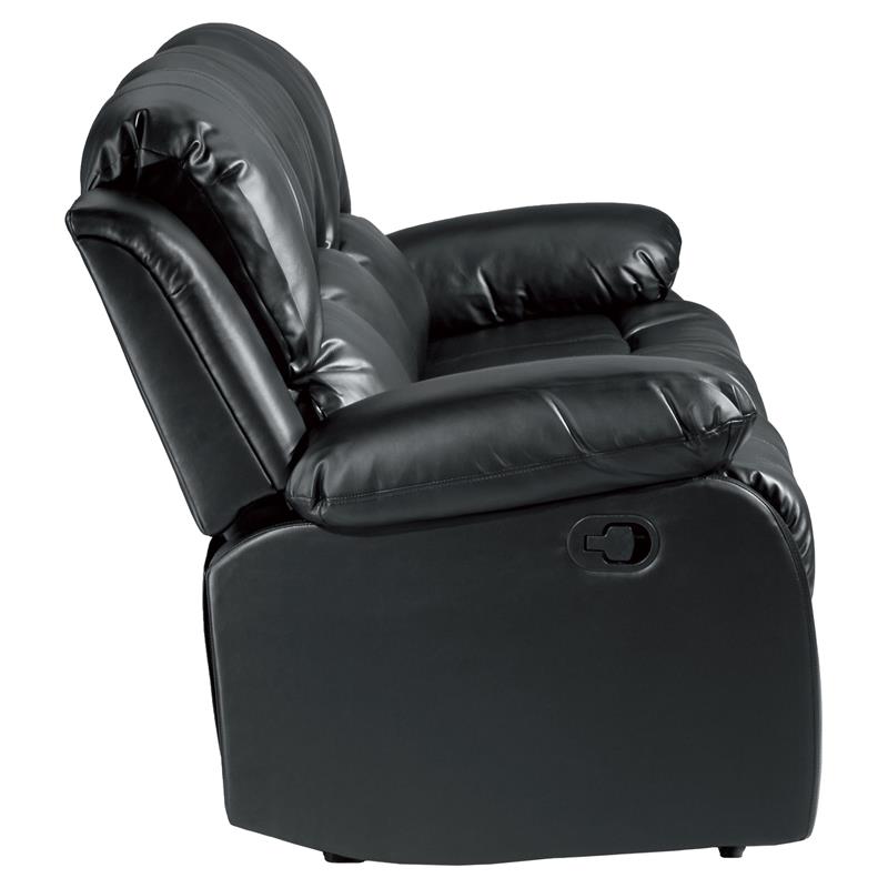 Pemberly Row Traditional Faux Leather Double Reclining Sofa in Black