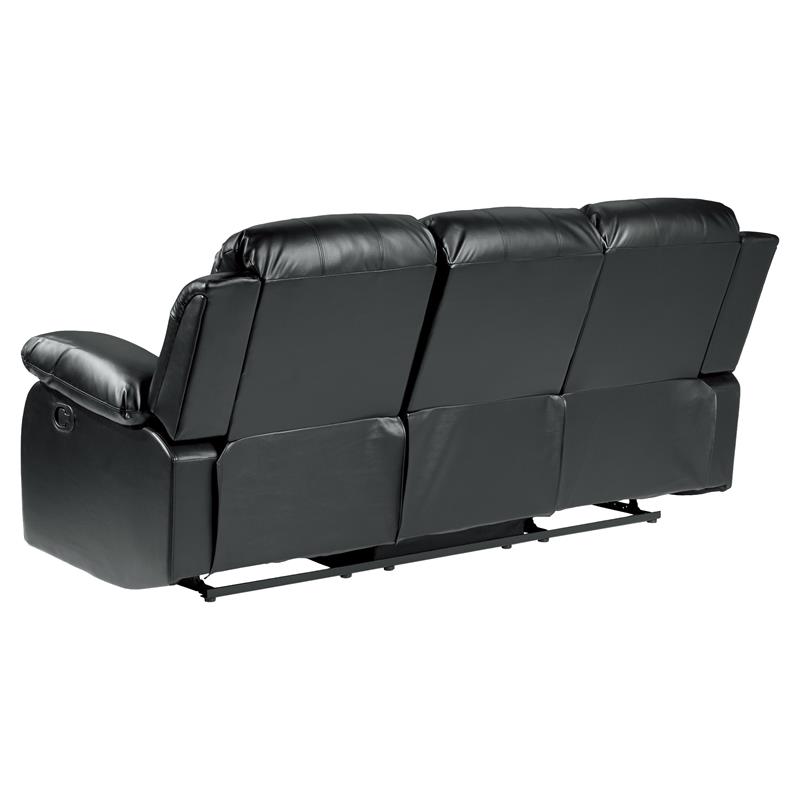 Pemberly Row Traditional Faux Leather Double Reclining Sofa in Black