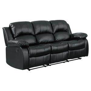 Pemberly Row Traditional Faux Leather Double Reclining Sofa in Black