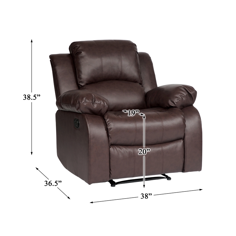 Pemberly Row Traditional Faux Leather Reclining Chair in Brown