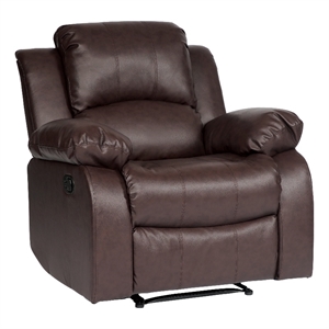 Pemberly Row Traditional Faux Leather Reclining Chair in Brown