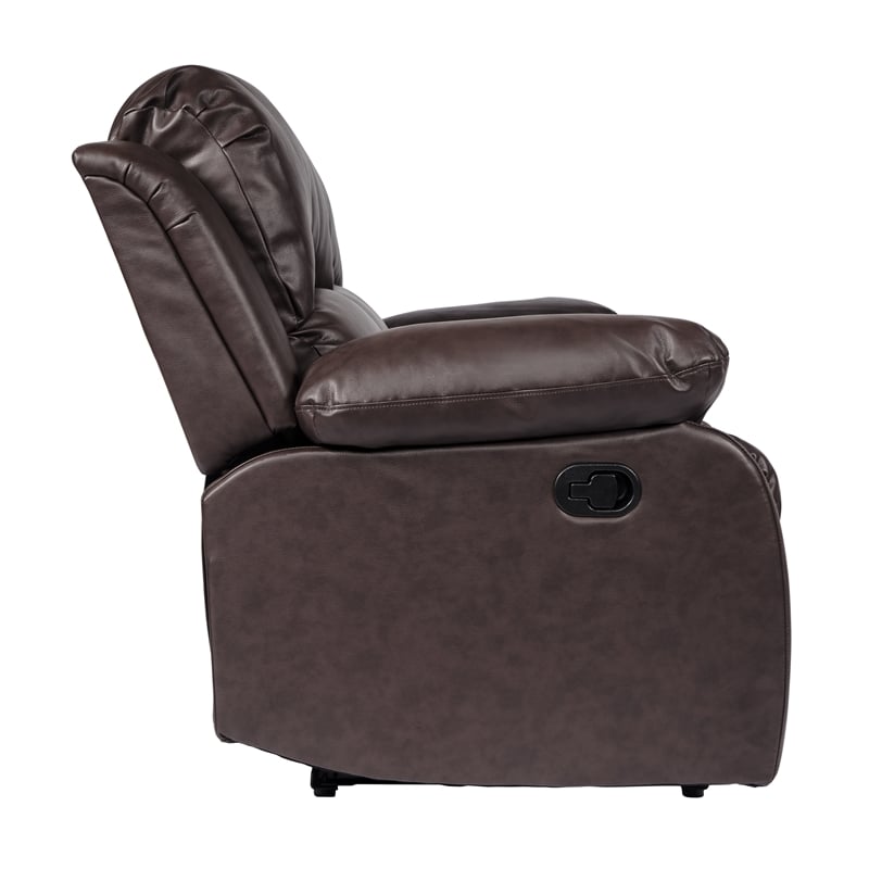 Pemberly Row Traditional Faux Leather Double Reclining Loveseat in Brown