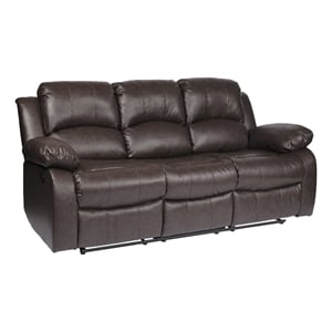 Pemberly Row 20&quot Traditional Faux Leather Double Reclining Sofa in Brown