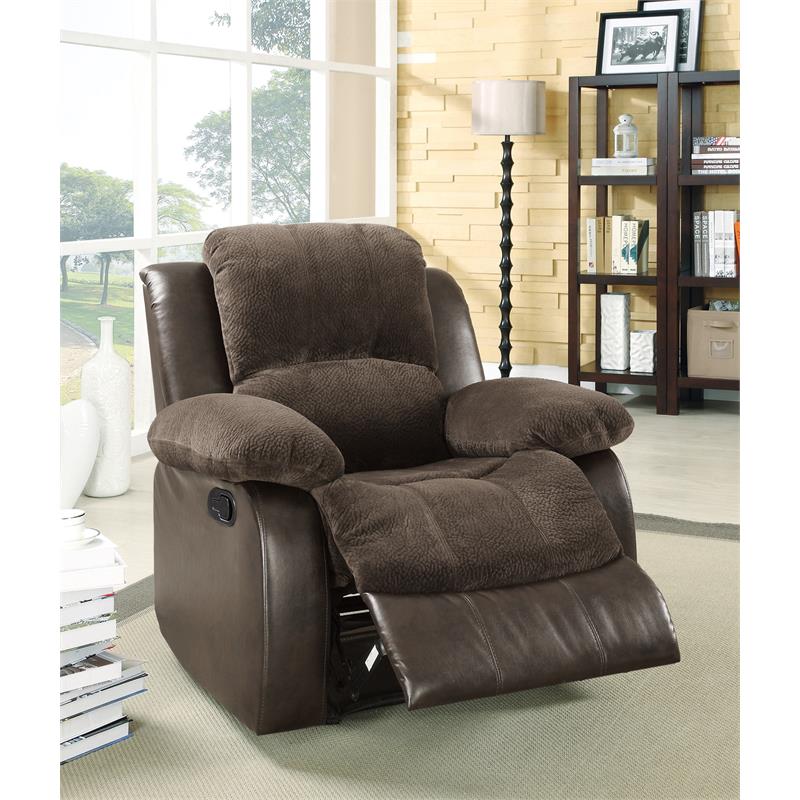 Pemberly Row Traditional Microfiber Reclining Chair in Chocolate