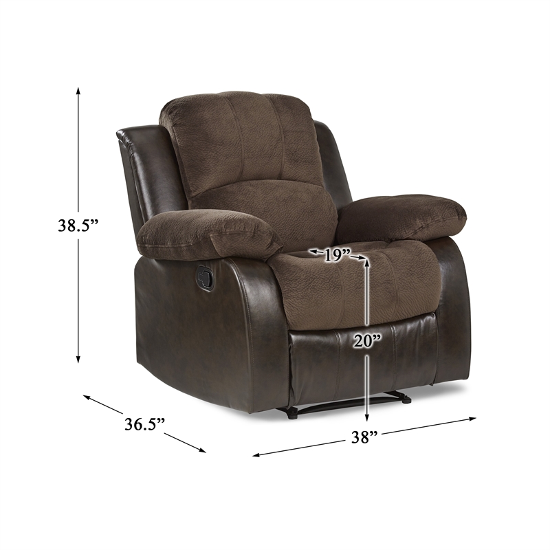Pemberly Row Traditional Microfiber Reclining Chair in Chocolate