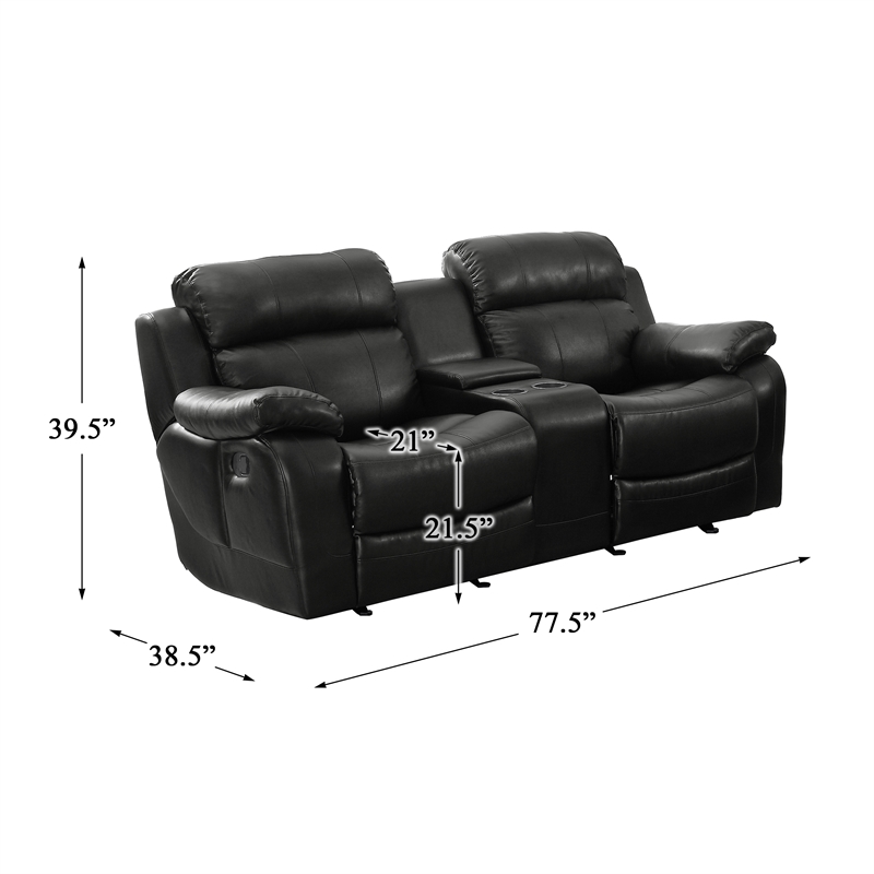 Pemberly Row Traditional Faux Leather Double Glider Reclining Loveseat in Black