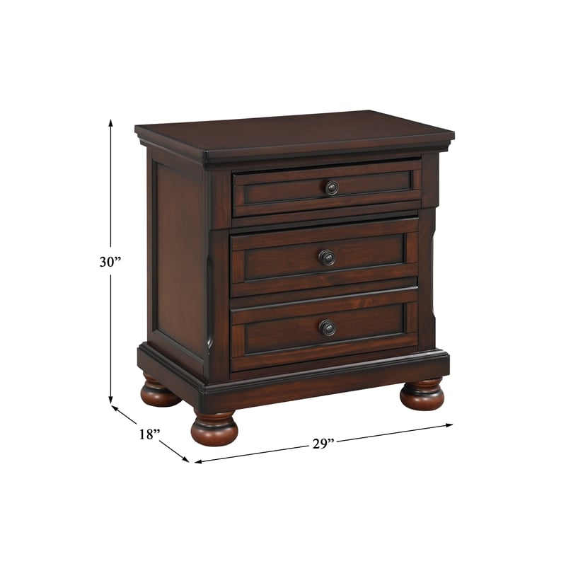 Pemberly Row 3-Drawers Traditional Wood Nightstand in Brown Cherry
