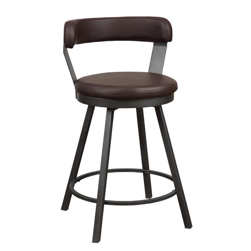 Pemberly Row Metal Swivel Counter Height Chair in Brown (Set of 2)