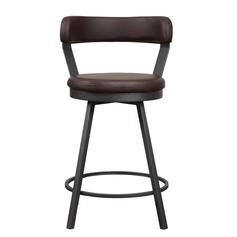 Pemberly Row Metal Swivel Counter Height Chair in Brown (Set of 2)