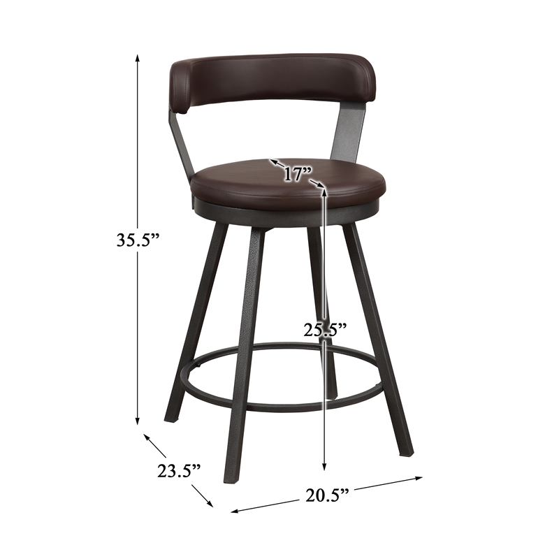 Pemberly Row Metal Swivel Counter Height Chair in Brown (Set of 2)