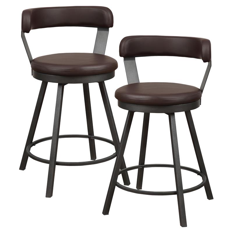 Pemberly Row Metal Swivel Counter Height Chair in Brown (Set of 2)
