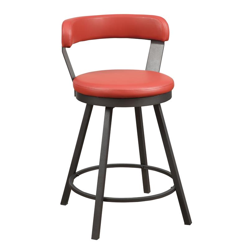 Pemberly Row Metal Swivel Counter Height Chair in Red (Set of 2)