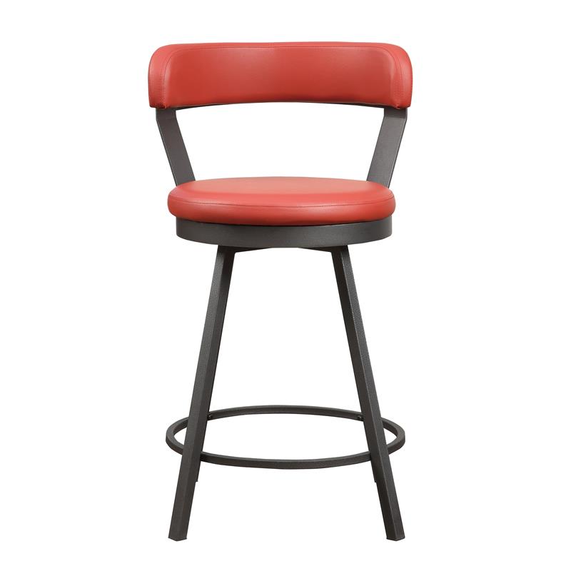 Pemberly Row Metal Swivel Counter Height Chair in Red (Set of 2)