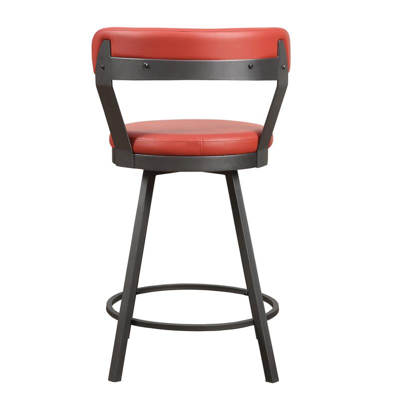 Pemberly Row Metal Swivel Counter Height Chair in Red (Set of 2)