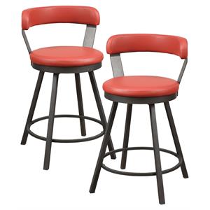 Pemberly Row Metal Swivel Counter Height Chair in Red (Set of 2)