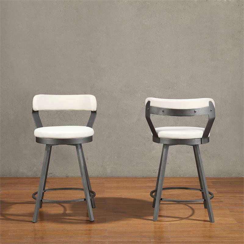 Pemberly Row Metal Swivel Counter Height Chair in White (Set of 2)