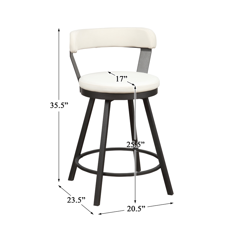 Pemberly Row Metal Swivel Counter Height Chair in White (Set of 2)