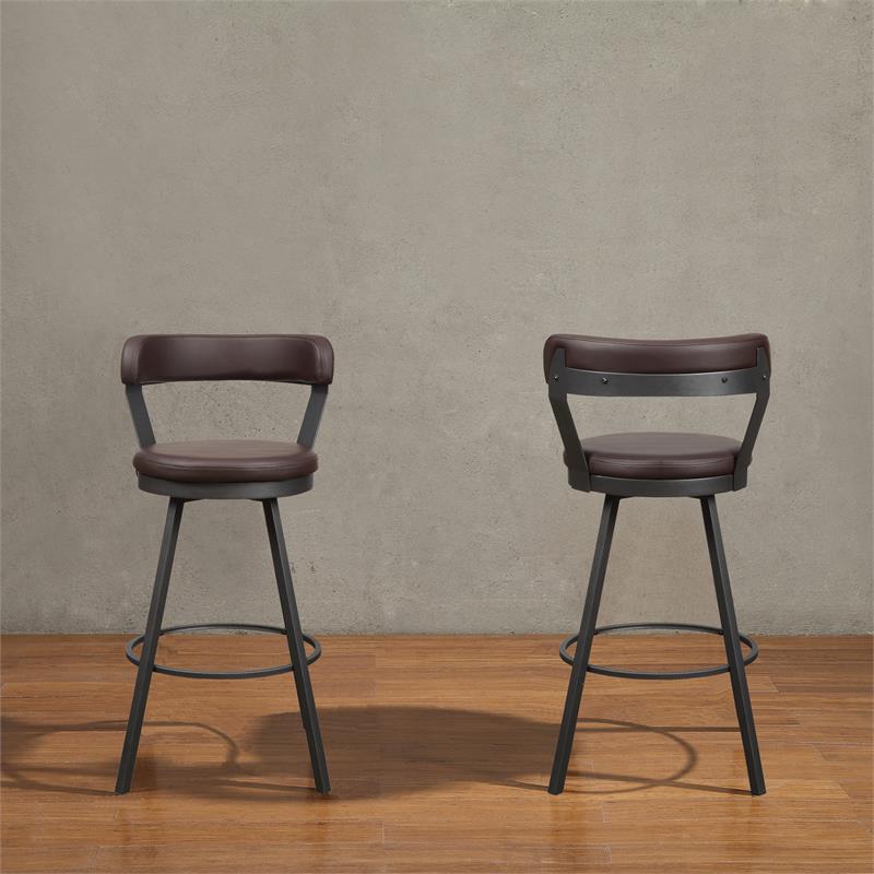 Pemberly Row Metal Swivel Pub Height Chair in Mottled Silver/Brown (Set of 2)