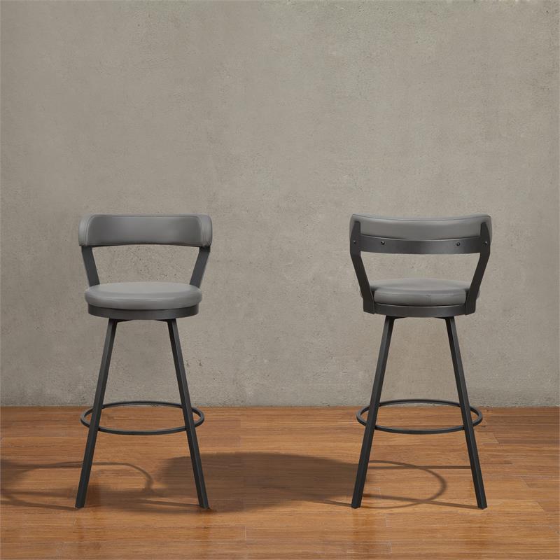 Pemberly Row Metal Swivel Pub Height Chair in Mottled Silver/Gray (Set of 2)