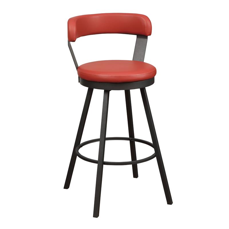 Pemberly Row Metal Swivel Pub Height Chair in Mottled Silver/Red (Set of 2)