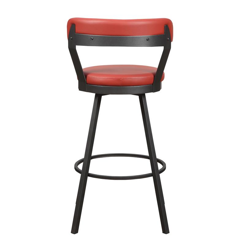 Pemberly Row Metal Swivel Pub Height Chair in Mottled Silver/Red (Set of 2)