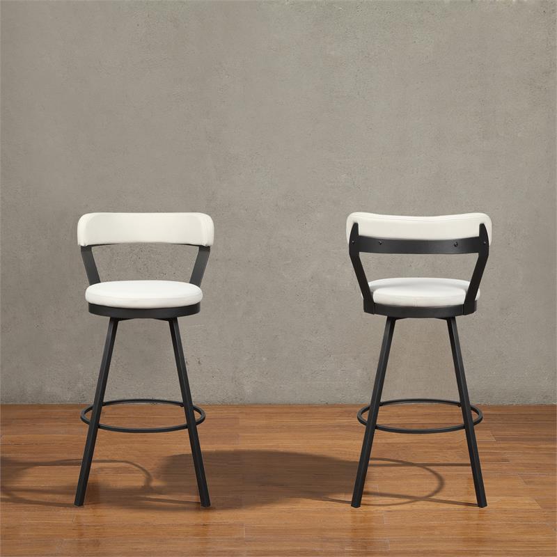 Pemberly Row Metal Swivel Pub Height Chair in Mottled Silver/White (Set of 2)