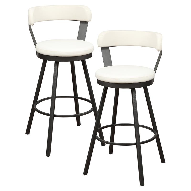 Pemberly Row Metal Swivel Pub Height Chair in Mottled Silver/White (Set of 2)