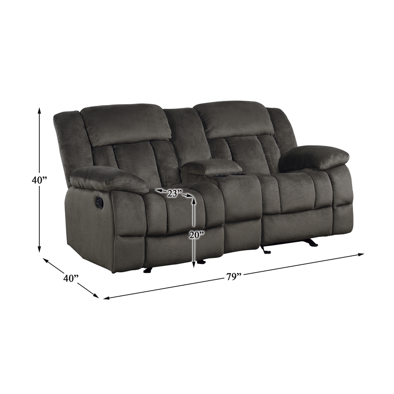 Pemberly Row Microfiber Double Glider Reclining Love Seat in Chocolate