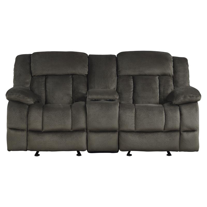 Pemberly Row Microfiber Double Glider Reclining Love Seat in Chocolate