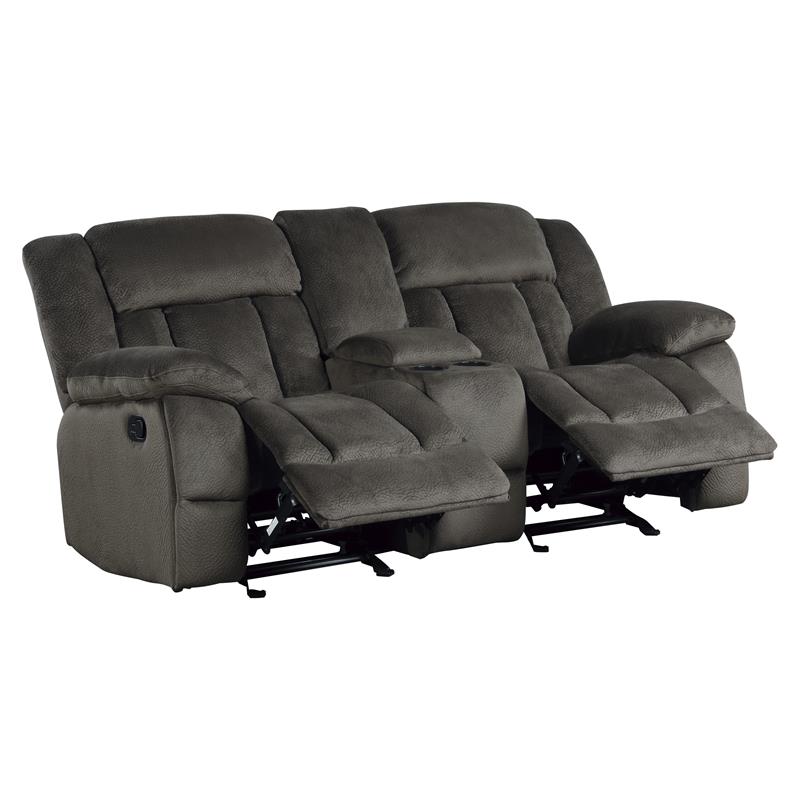 Pemberly Row Microfiber Double Glider Reclining Love Seat in Chocolate