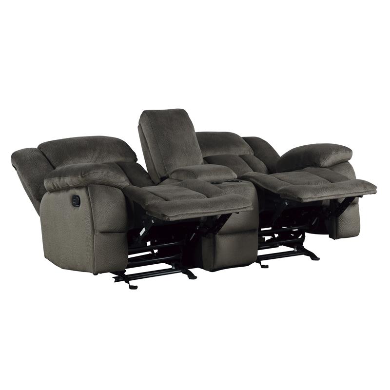 Pemberly Row Microfiber Double Glider Reclining Love Seat in Chocolate