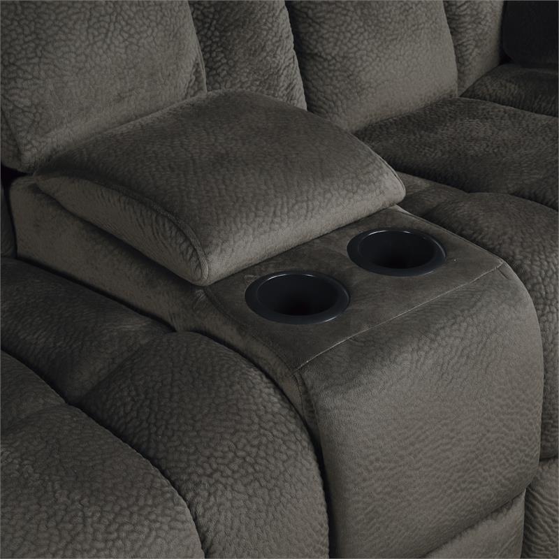 Pemberly Row Microfiber Double Glider Reclining Love Seat in Chocolate