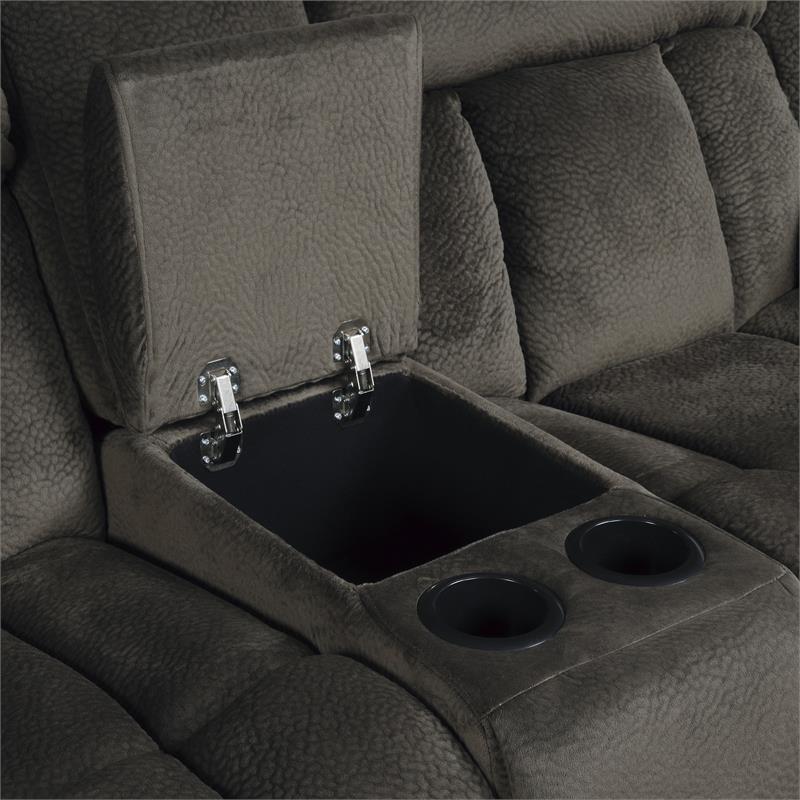 Pemberly Row Microfiber Double Glider Reclining Love Seat in Chocolate