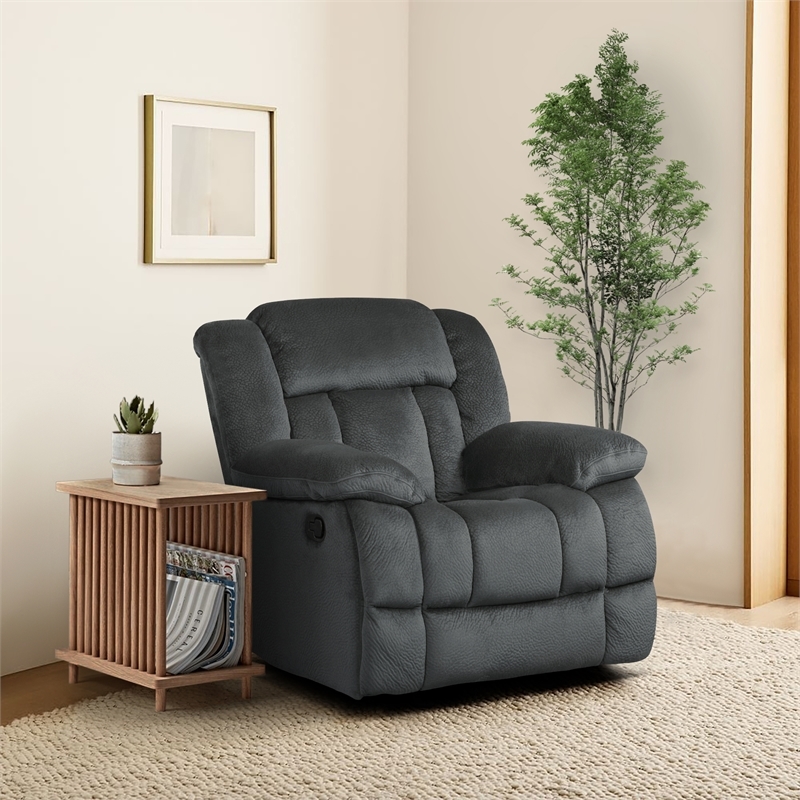 Pemberly Row Traditional Microfiber Glider Reclining Chair in Charcoal