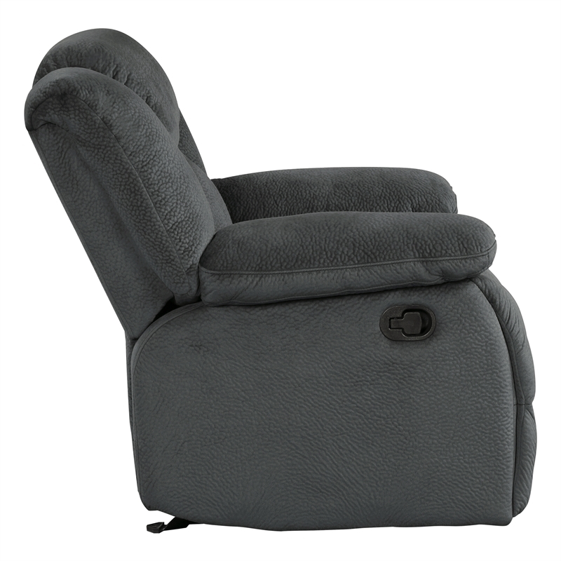 Pemberly Row Traditional Microfiber Glider Reclining Chair in Charcoal