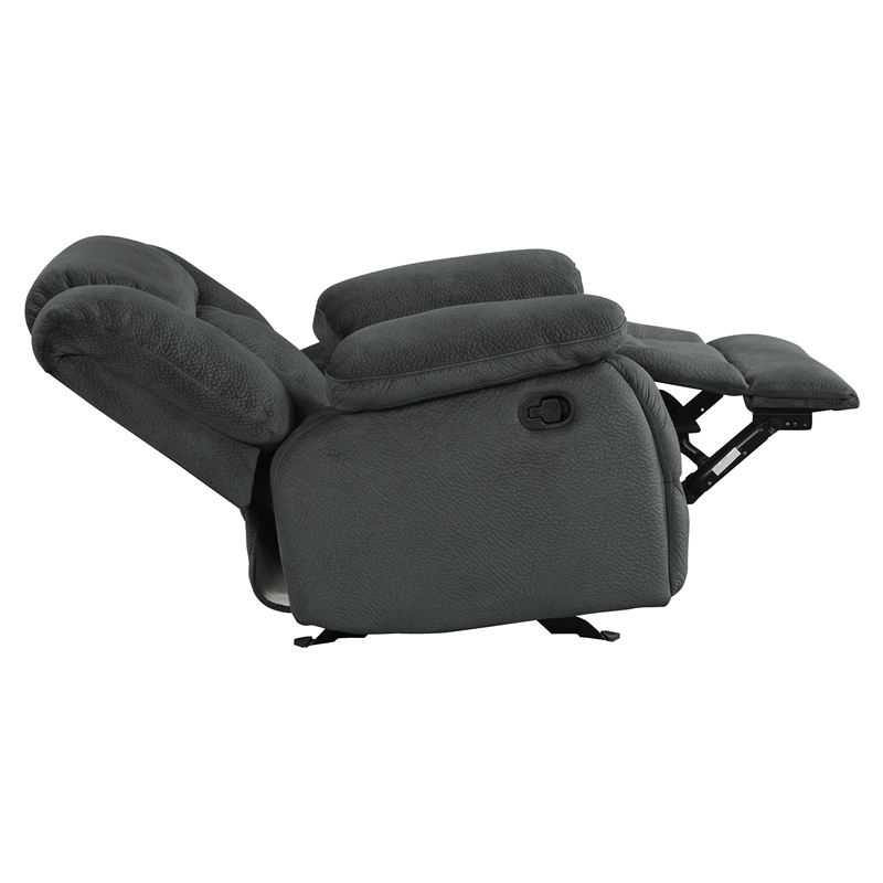 Pemberly Row Traditional Microfiber Glider Reclining Chair in Charcoal