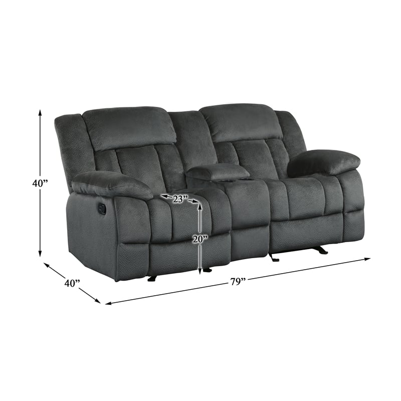 Pemberly Row Traditional Microfiber Double Glider Reclining Loveseat in Charcoal