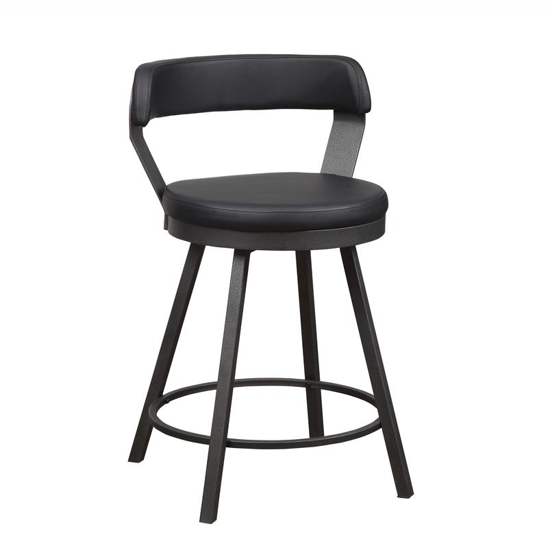 Pemberly Row Metal Swivel Counter Height Stool in Silver/Black (Set of 2)