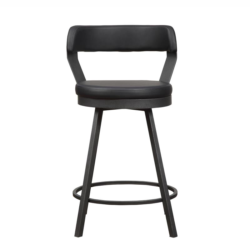 Pemberly Row Metal Swivel Counter Height Stool in Silver/Black (Set of 2)